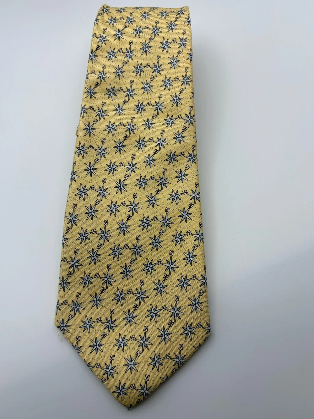 Vineyard Vines Youth Silk Tie, Yellow Nautical Compass & Stars 52